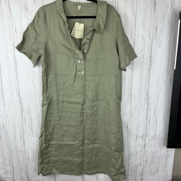Grae Cove NWT 100% linen green shift dress Large - Picture 2 of 7